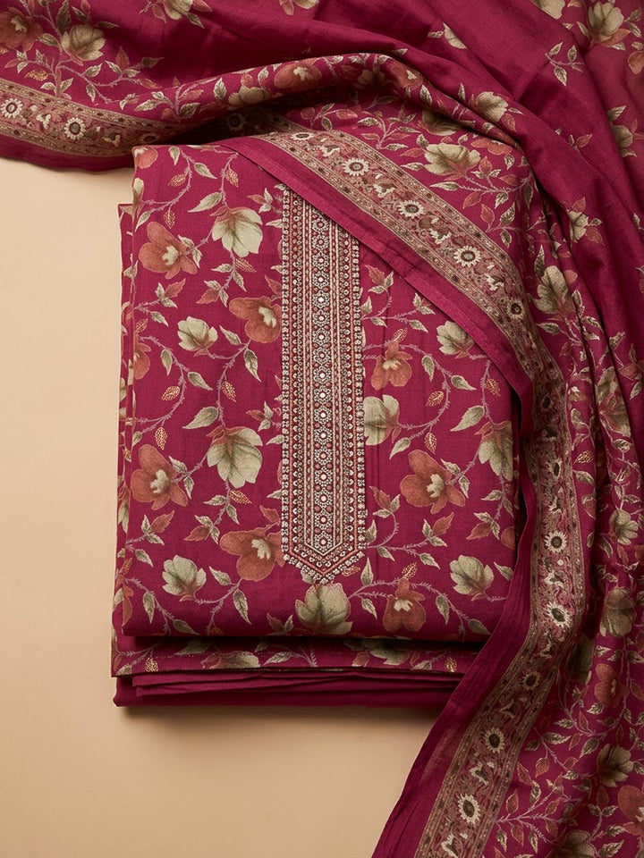 Onion Pink Cotton Blend Printed Unstitched Dress Material
