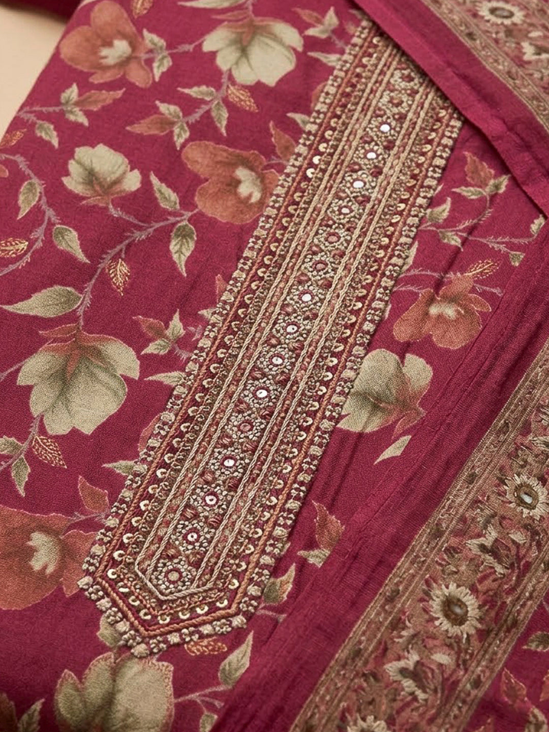 Onion Pink Cotton Blend Printed Unstitched Dress Material