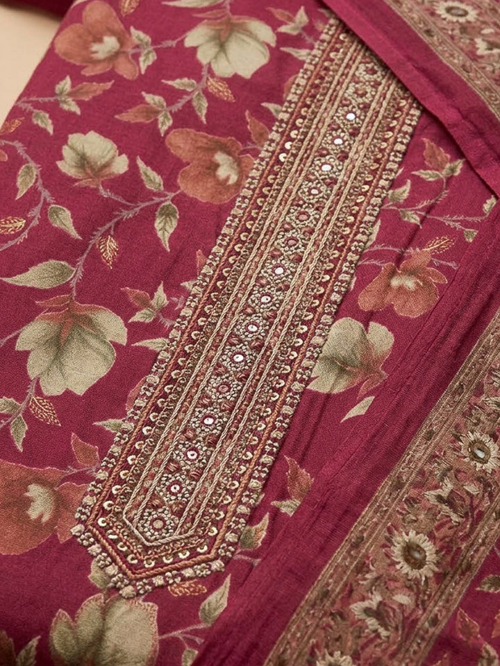 Onion Pink Cotton Blend Printed Unstitched Dress Material