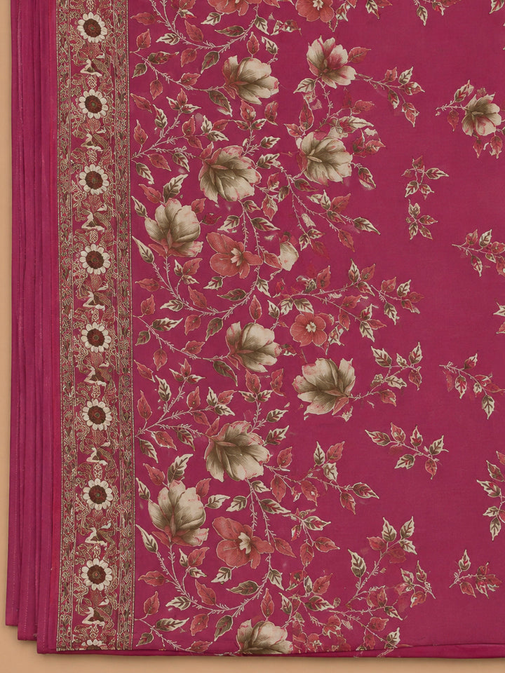 Onion Pink Cotton Blend Printed Unstitched Dress Material