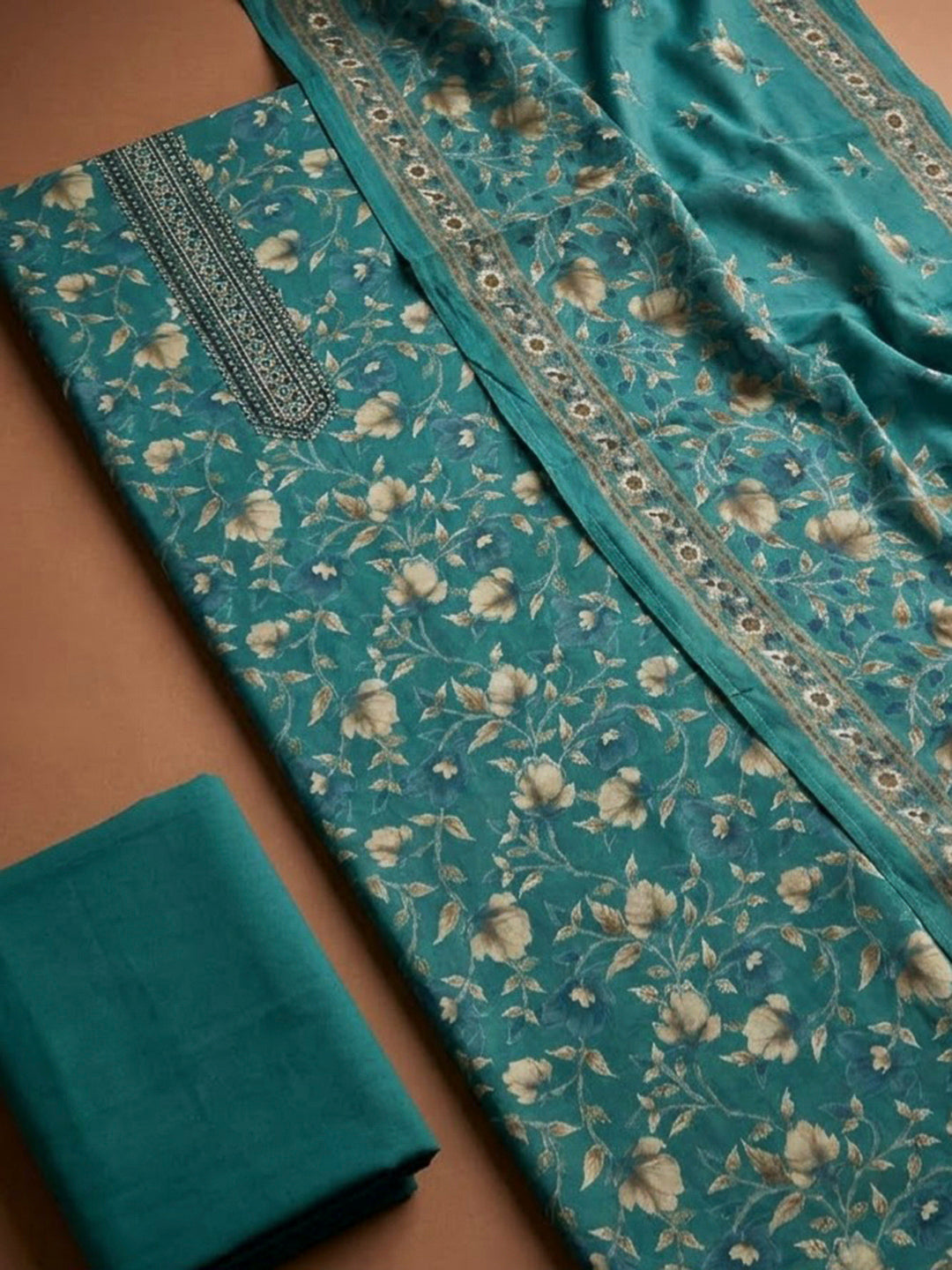 Rama Green Cotton Blend Printed Unstitched Dress Material