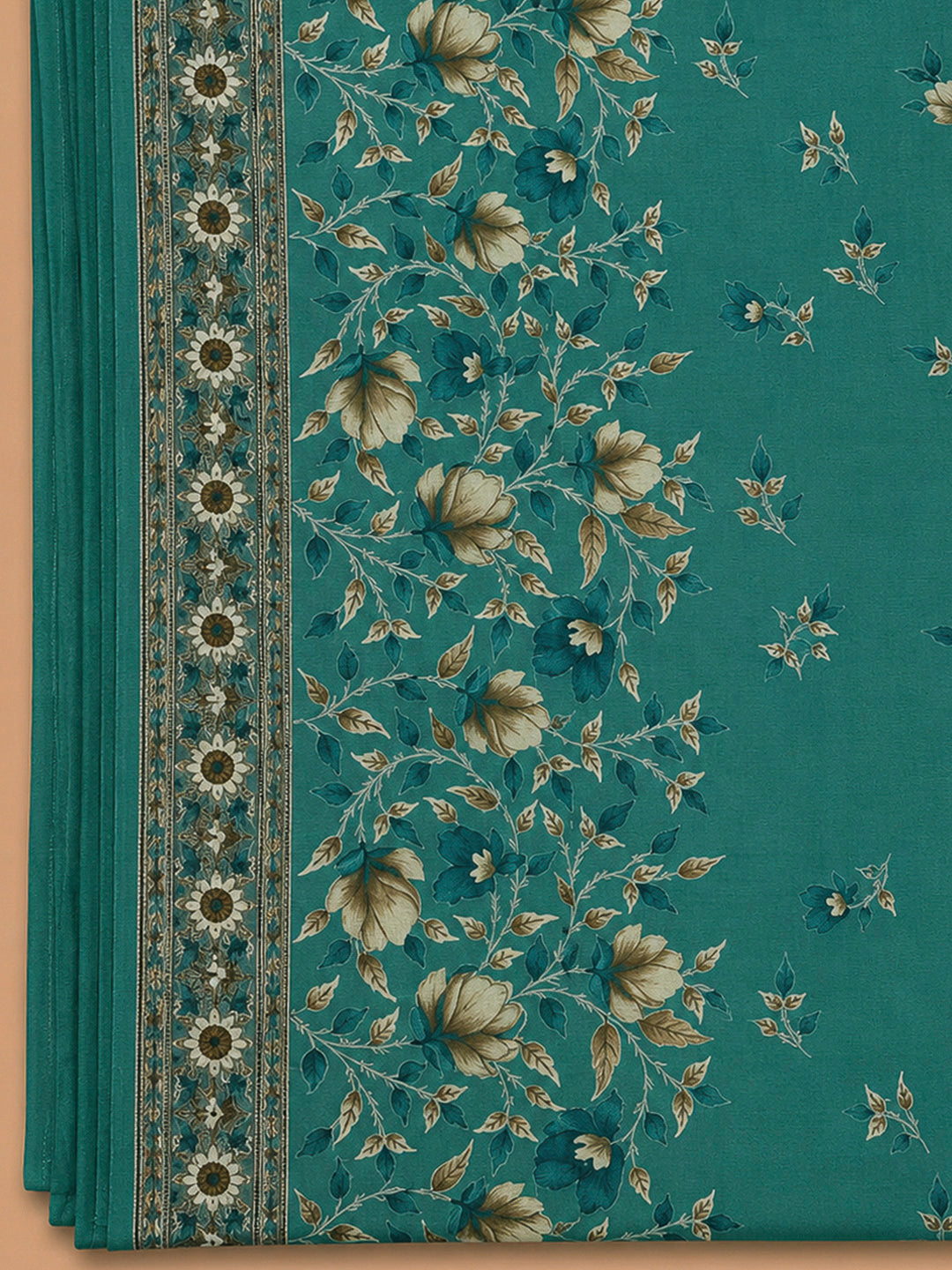 Rama Green Cotton Blend Printed Unstitched Dress Material