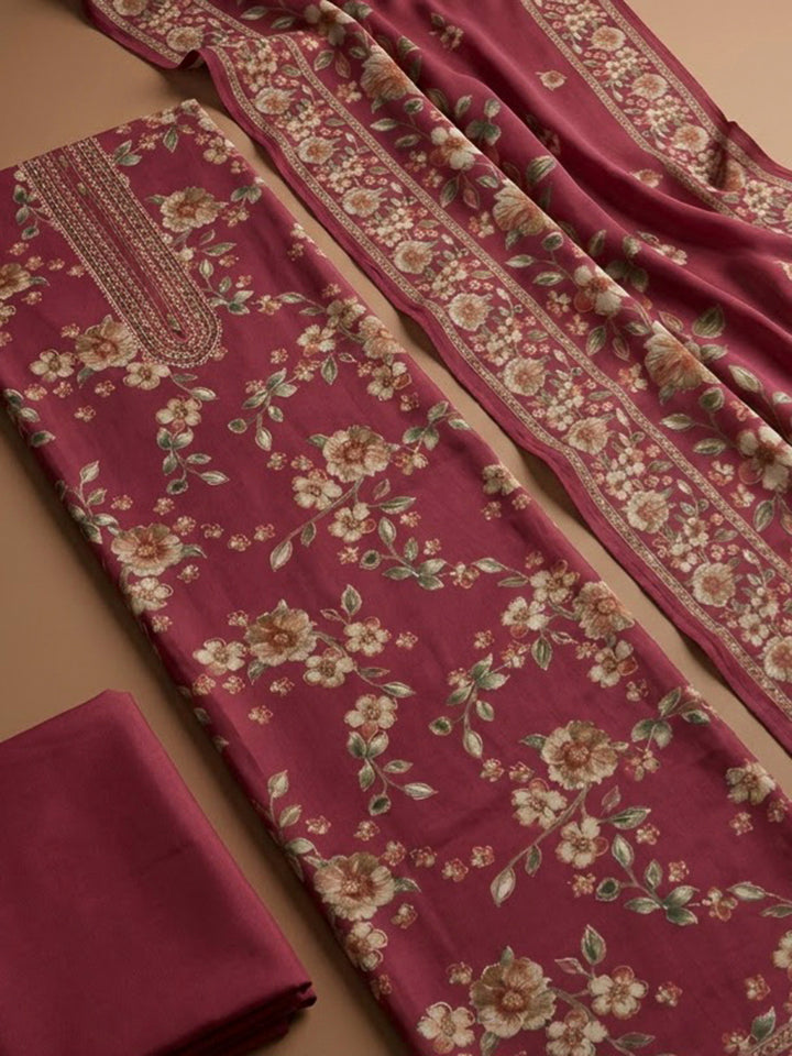 Onion Pink Cotton Blend Printed Unstitched Dress Material