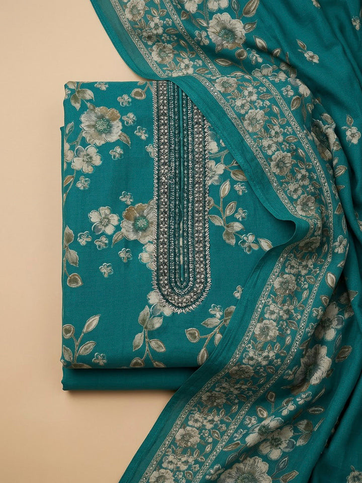 Rama Green Cotton Blend Printed Unstitched Dress Material