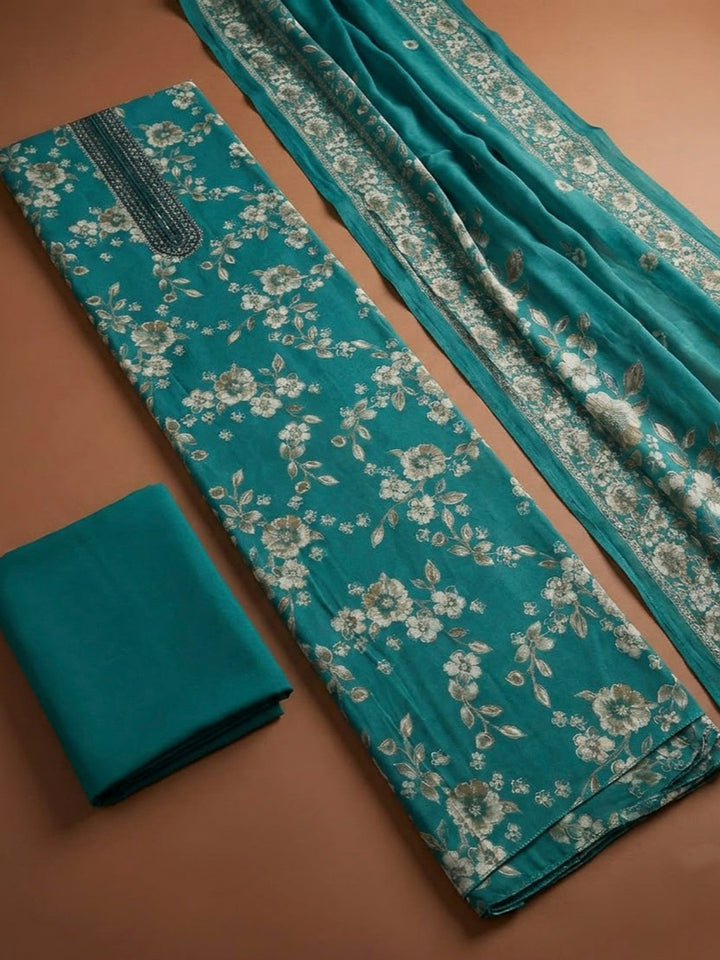 Rama Green Cotton Blend Printed Unstitched Dress Material