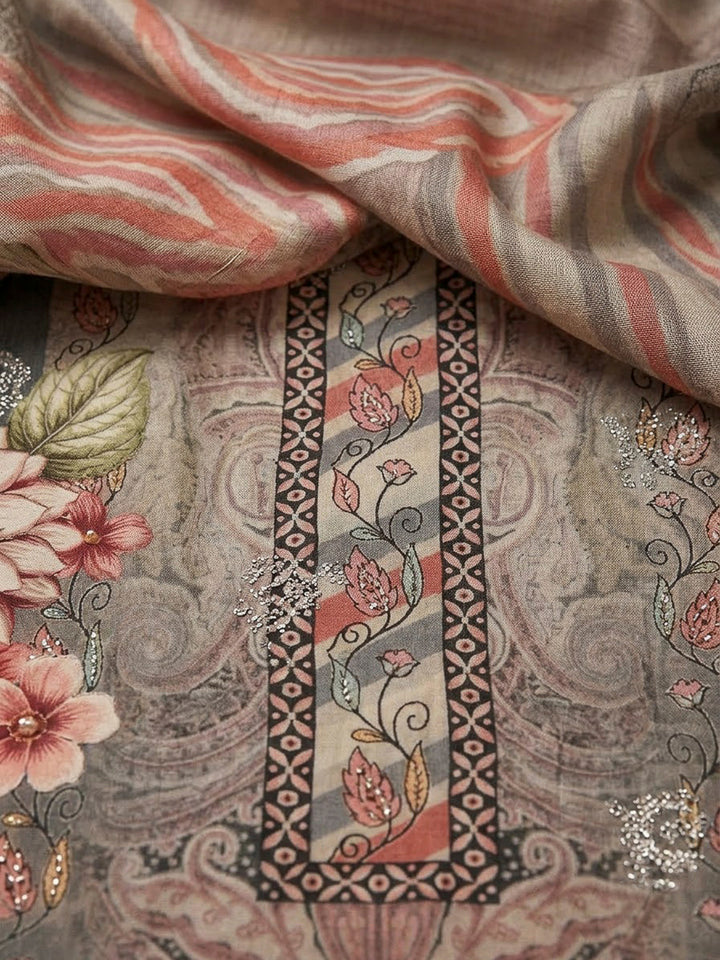 Brown Crepe Printed Unstitched Dress Material
