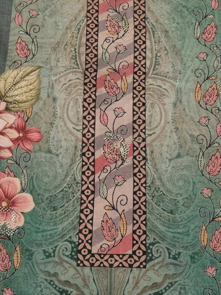 Green Crepe Printed Unstitched Dress Material