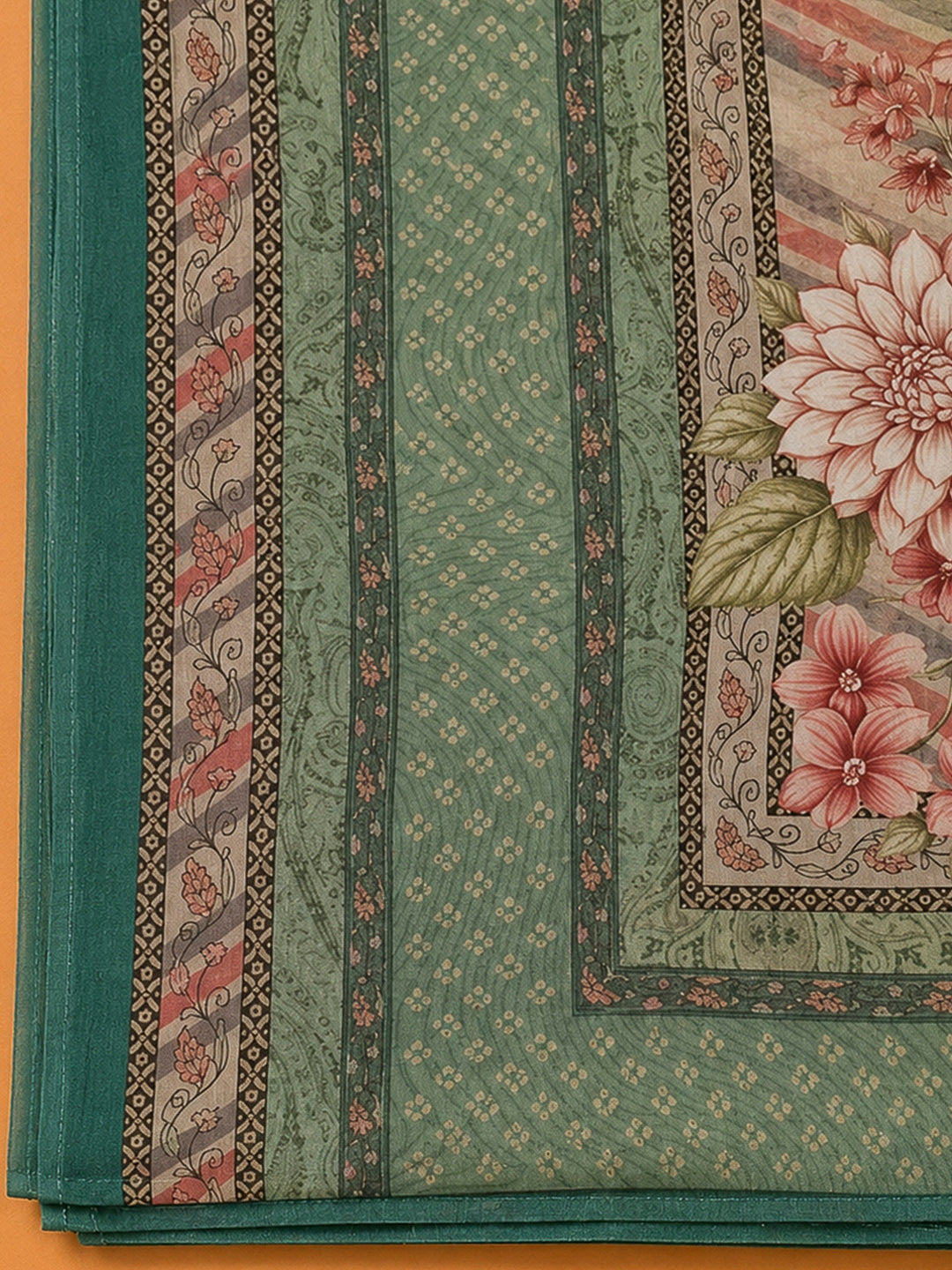 Green Crepe Printed Unstitched Dress Material