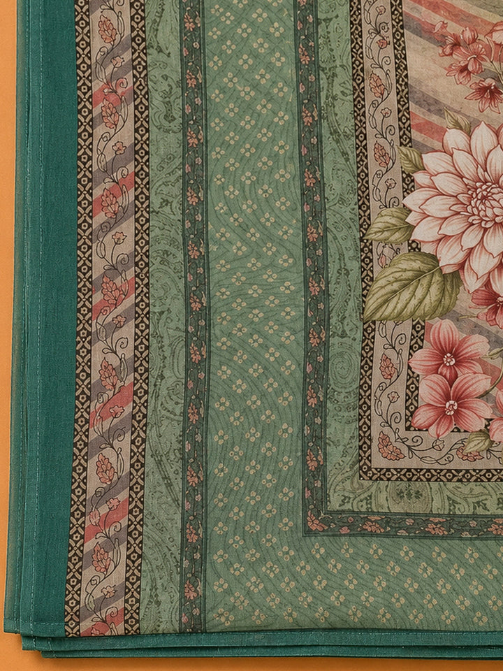 Green Crepe Printed Unstitched Dress Material
