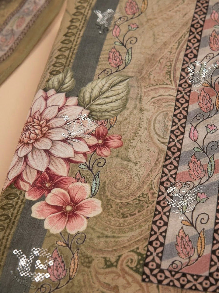 Mehndi Crepe Printed Unstitched Dress Material