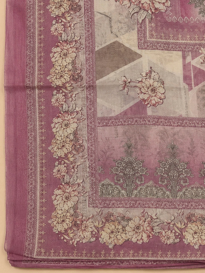 Onion Pink Crepe Printed Unstitched Dress Material
