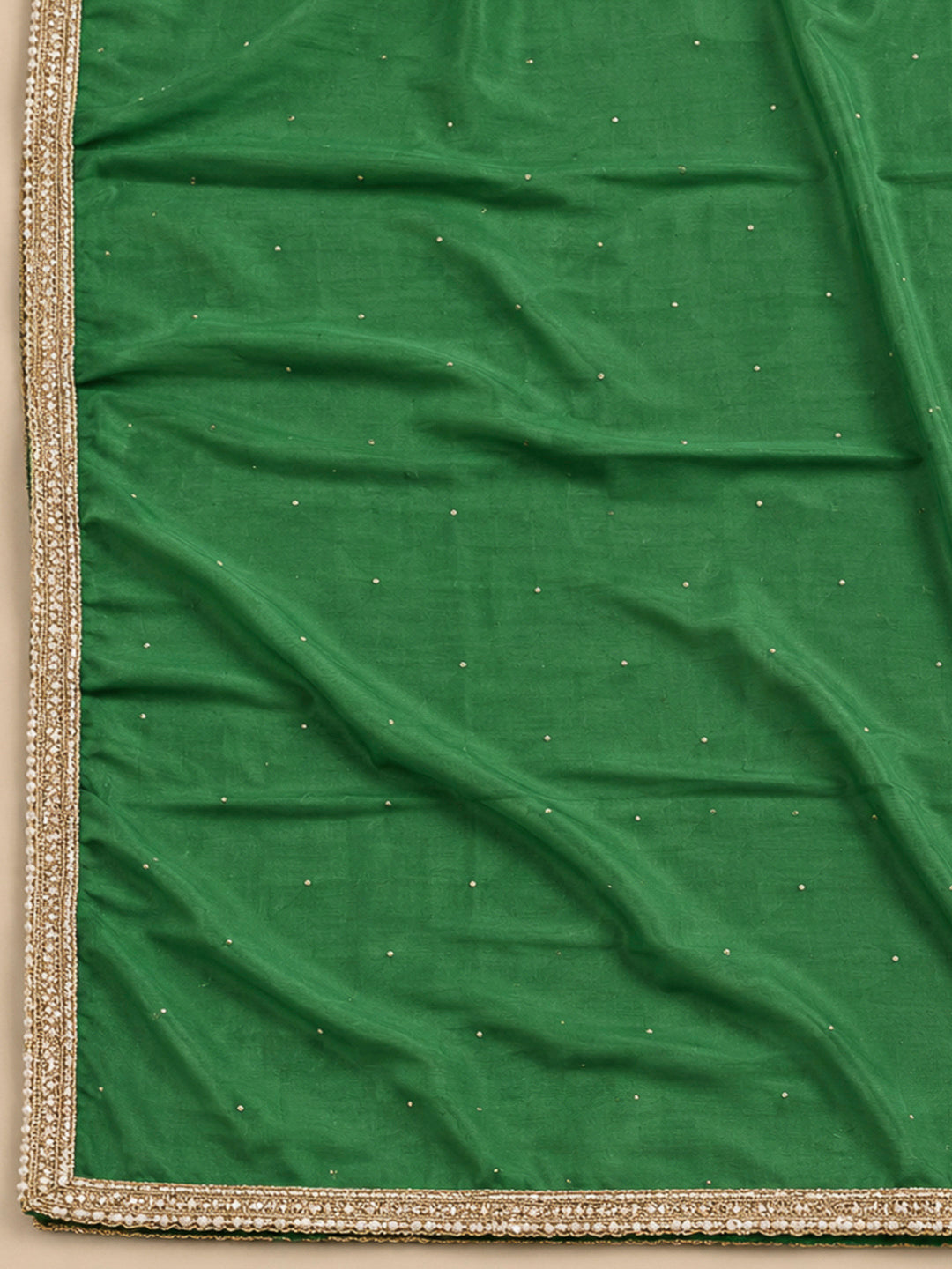 Green Cotton Blend Embroidered Unstitched Dress Material