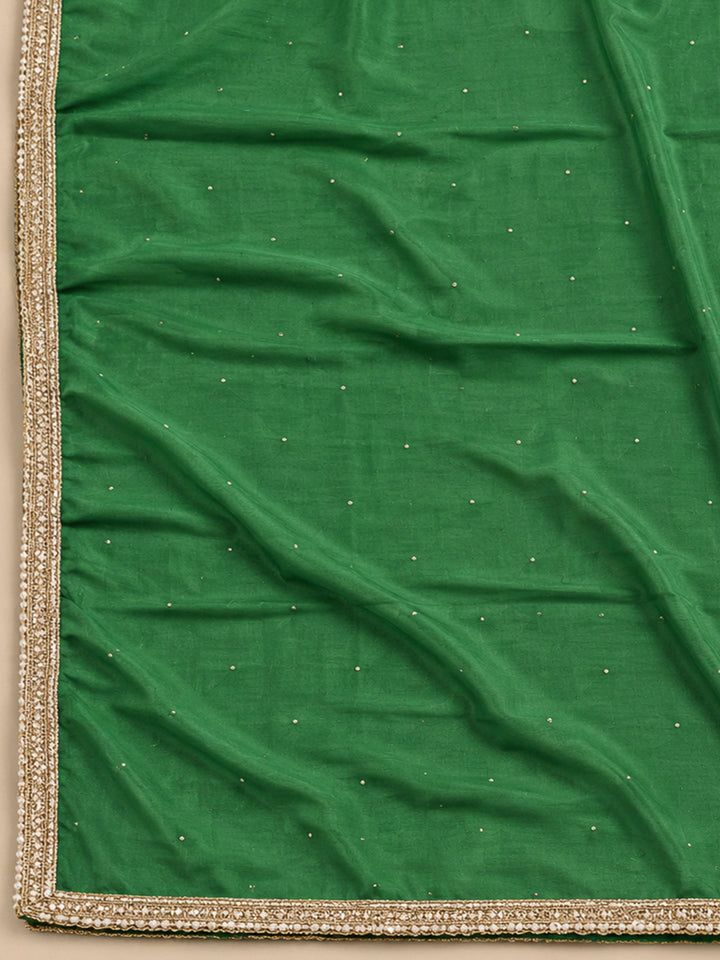 Green Cotton Blend Embroidered Unstitched Dress Material