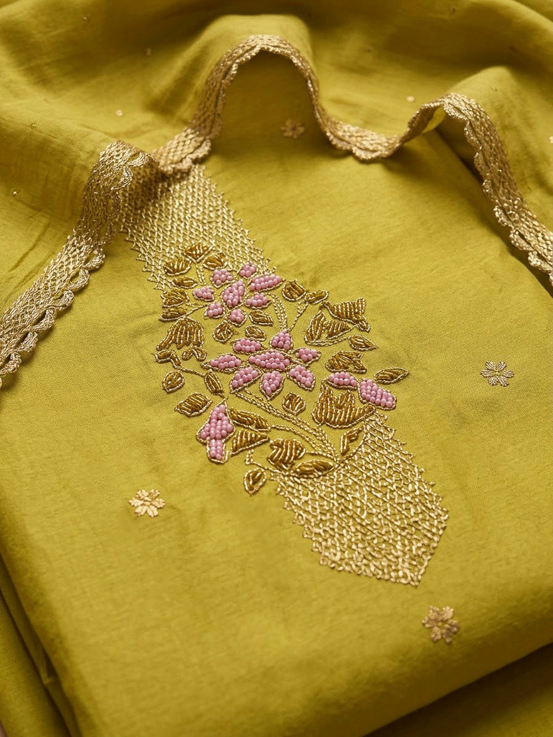 Lemon Cotton Blend Embroidered Unstitched Dress Material