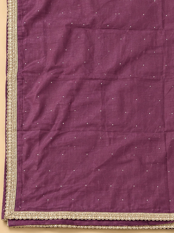 Purple Cotton Blend Embroidered Unstitched Dress Material