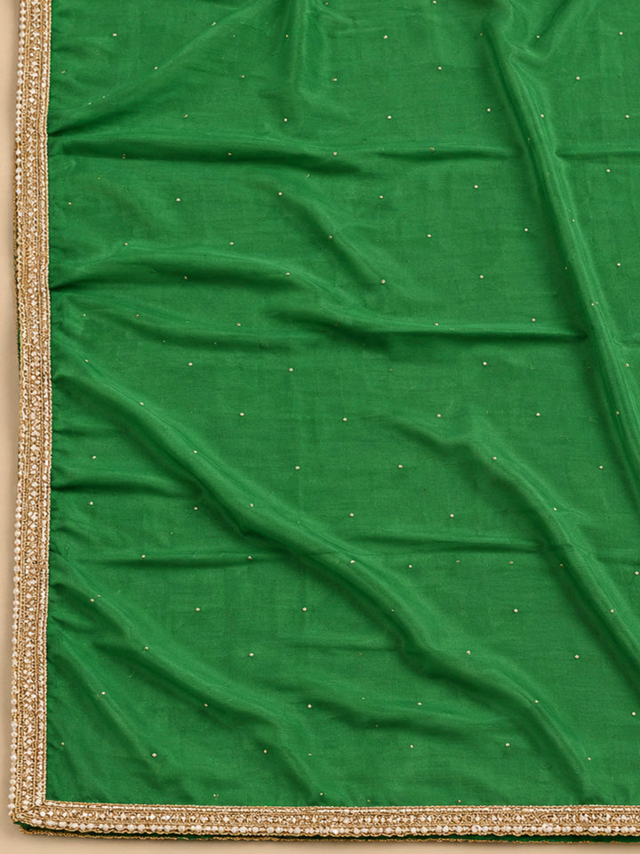 Green Cotton Blend Printed Unstitched Dress Material