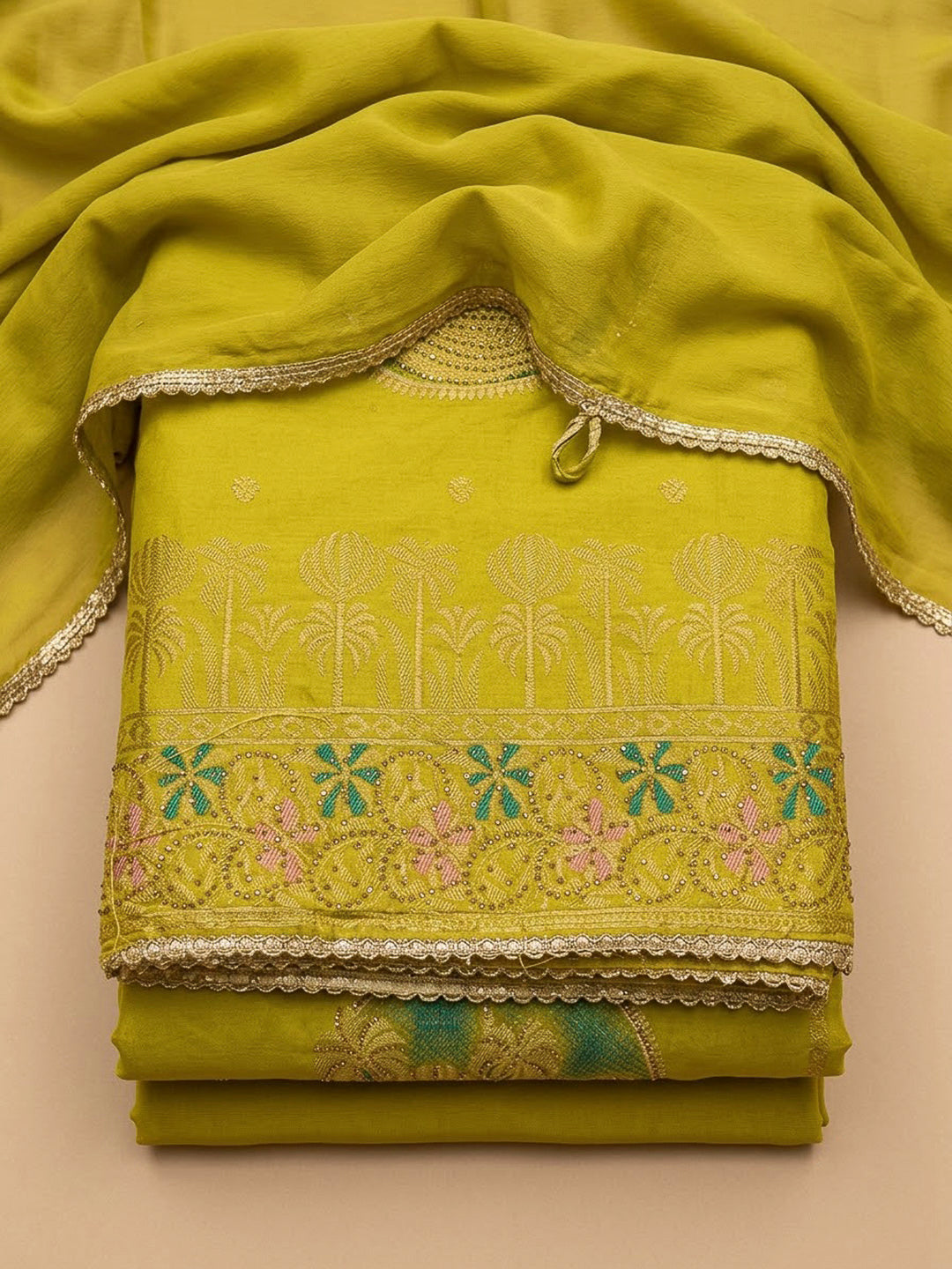 Lemon Cotton Blend Printed Unstitched Dress Material