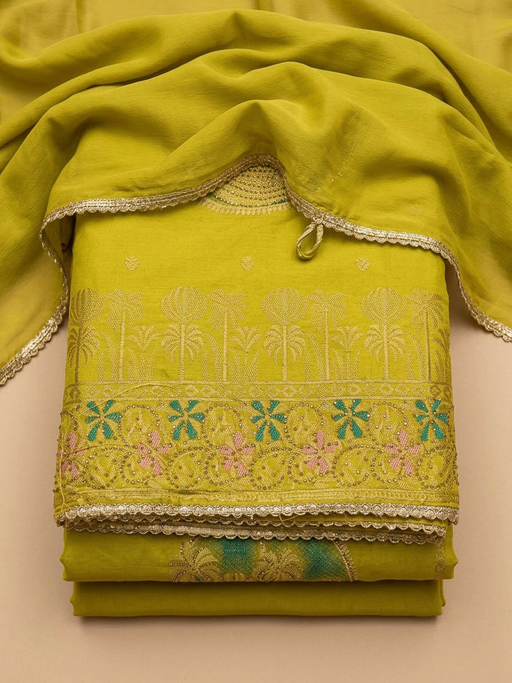 Lemon Cotton Blend Printed Unstitched Dress Material