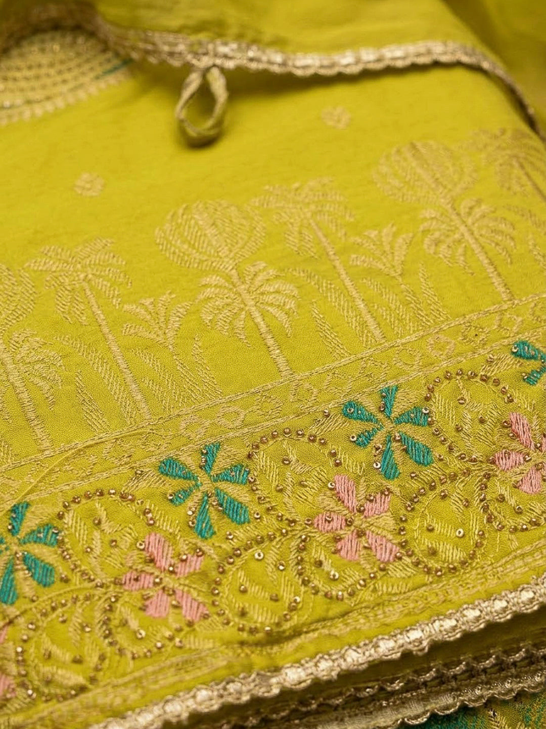Lemon Cotton Blend Printed Unstitched Dress Material