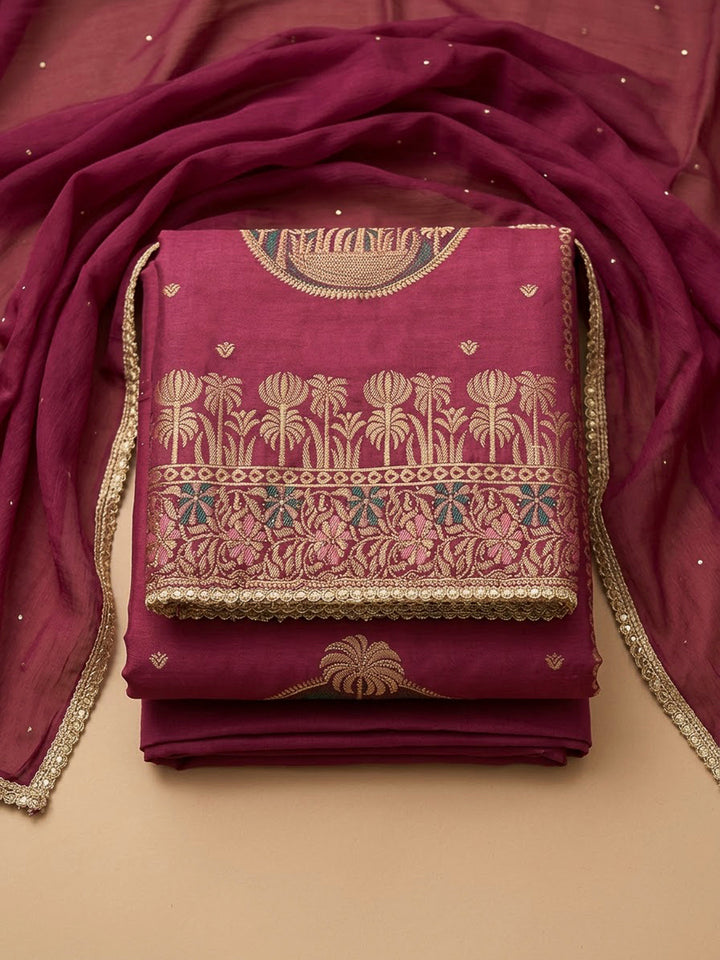 Onion Pink Cotton Blend Printed Unstitched Dress Material