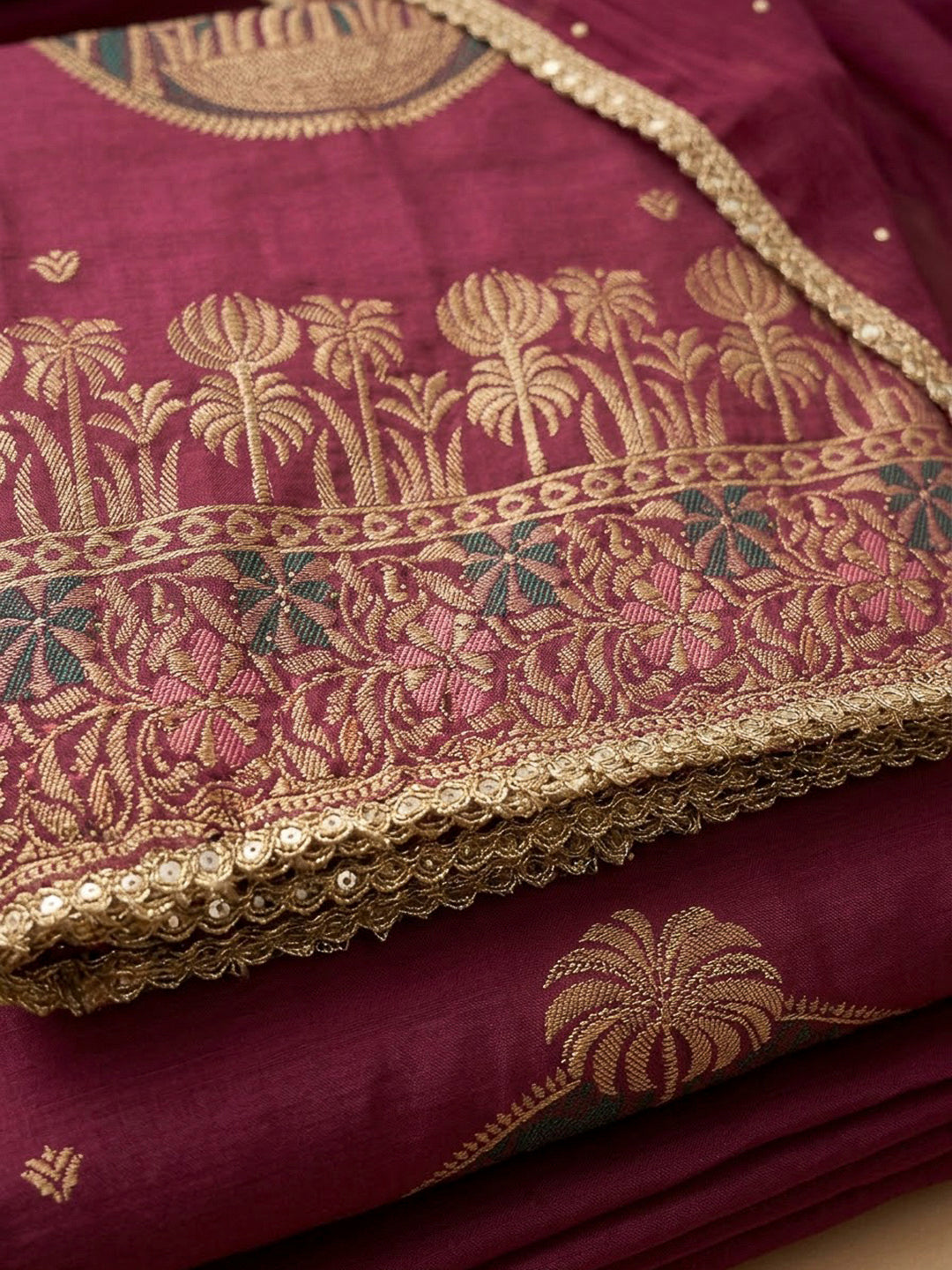 Onion Pink Cotton Blend Printed Unstitched Dress Material