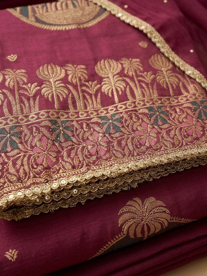 Onion Pink Cotton Blend Printed Unstitched Dress Material