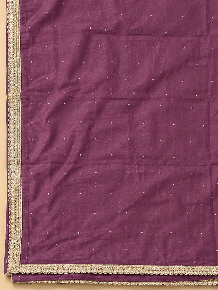 Purple Cotton Blend Printed Unstitched Dress Material