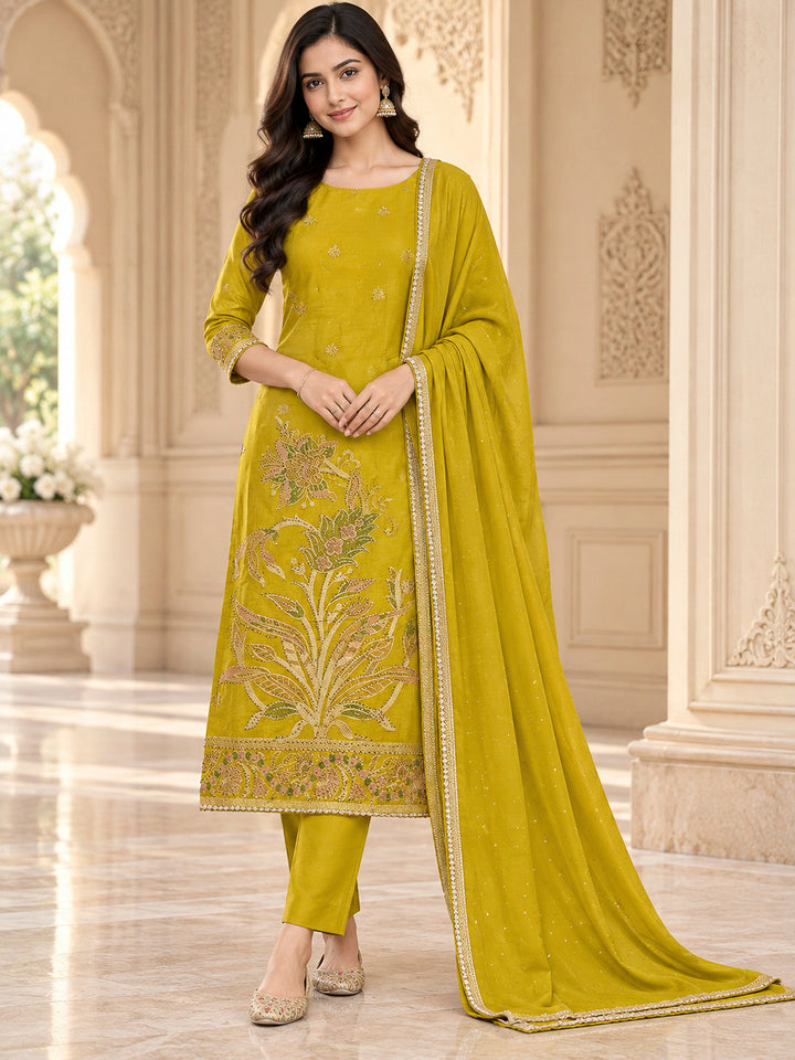 Lemon Cotton Blend Printed Unstitched Dress Material