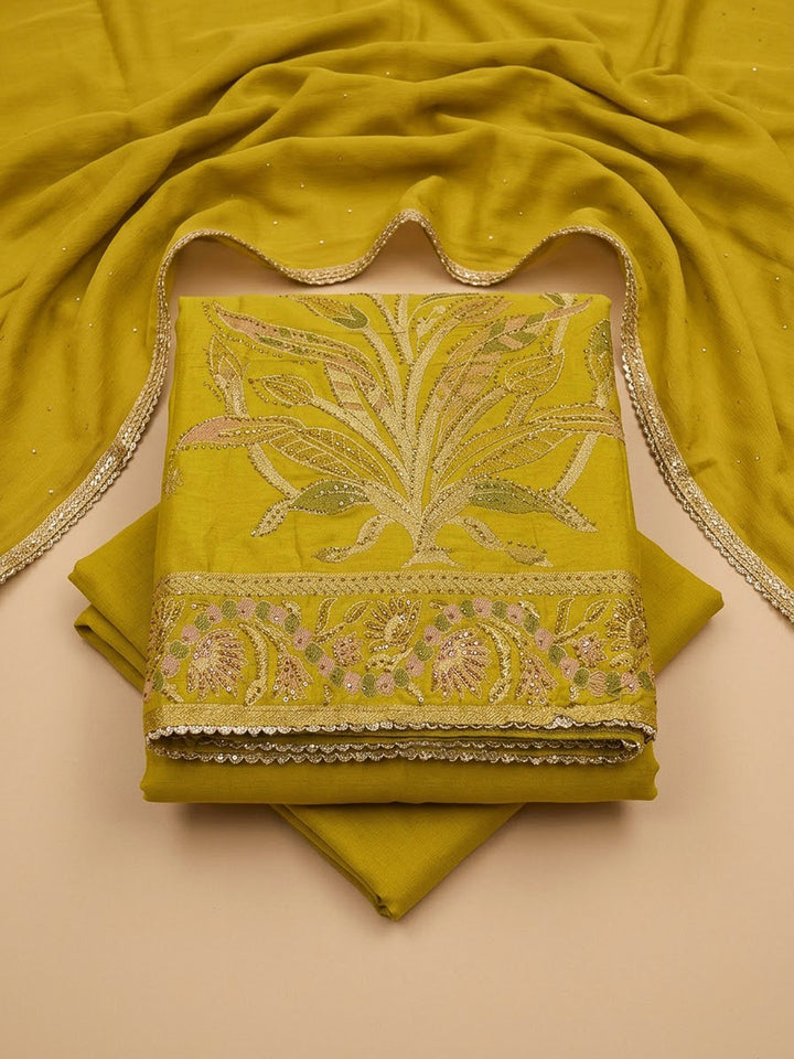 Lemon Cotton Blend Printed Unstitched Dress Material