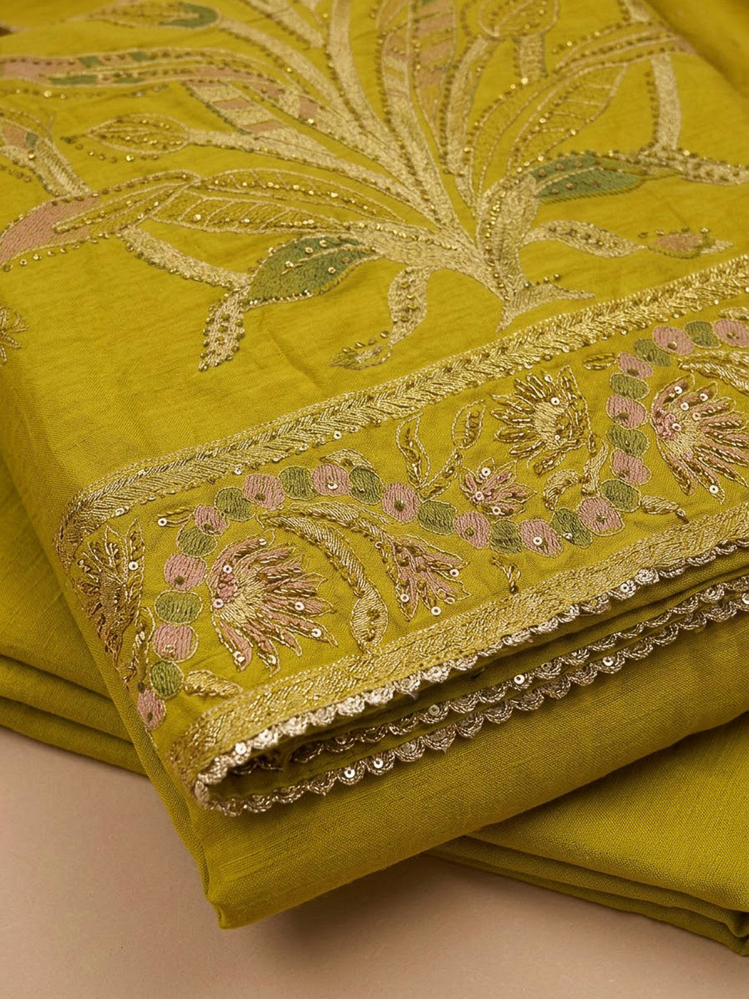 Lemon Cotton Blend Printed Unstitched Dress Material