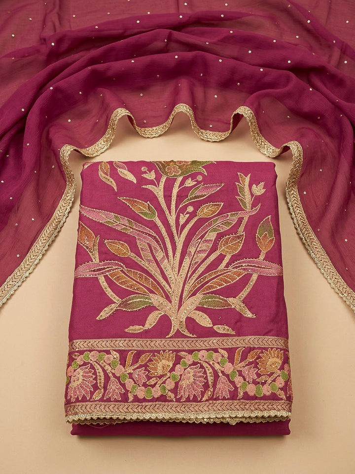 Onion Pink Cotton Blend Printed Unstitched Dress Material