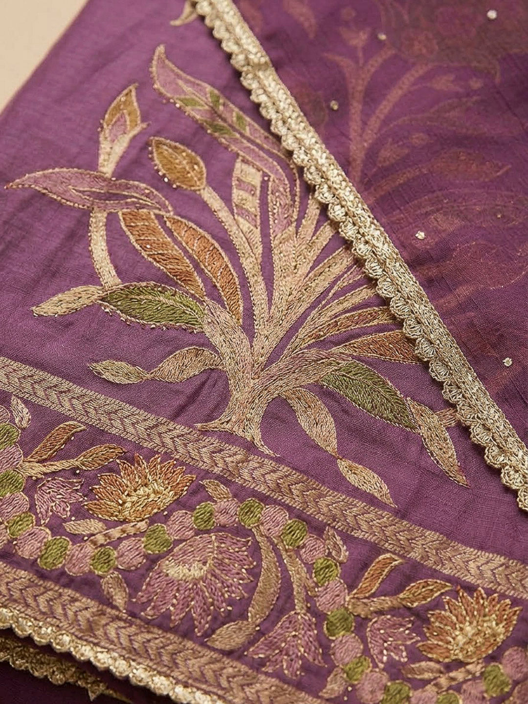 Purple Cotton Blend Printed Unstitched Dress Material