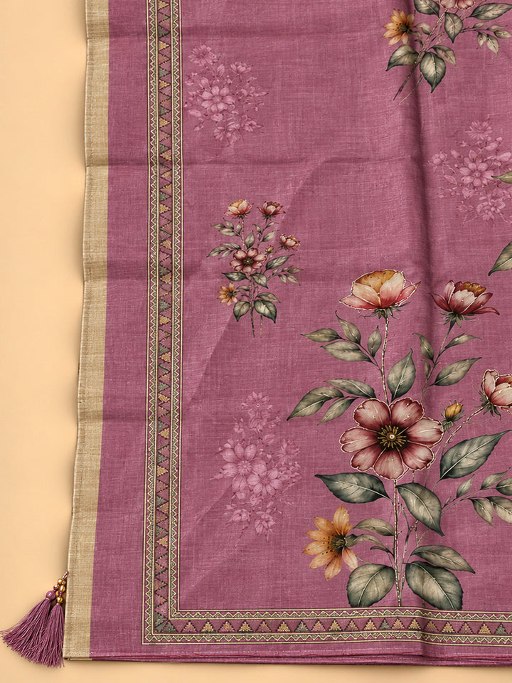 Onion Pink Chanderi Printed Unstitched Dress Material