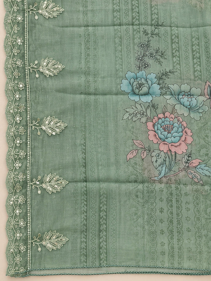 Aqua Green Tissue Embroidered Unstitched Dress Material
