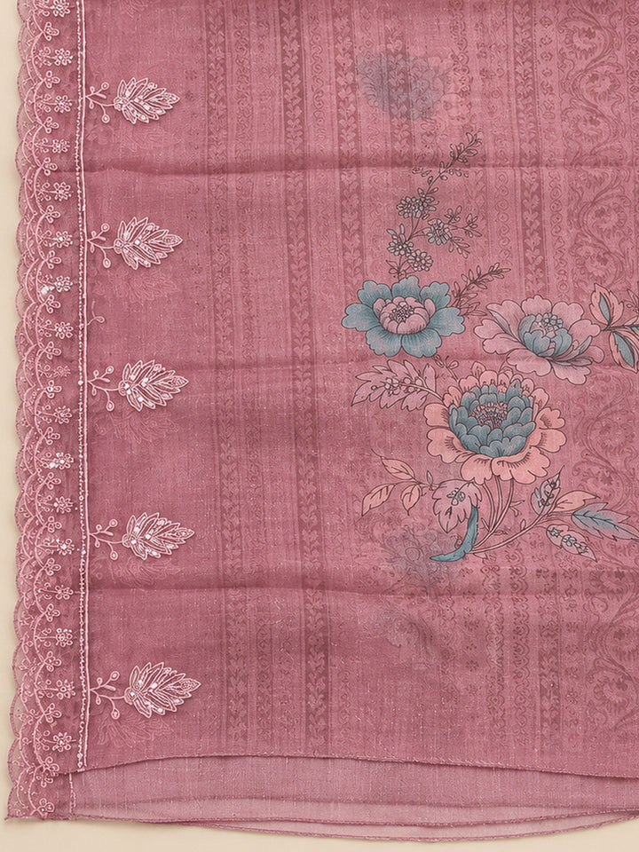 Onion Pink Tissue Embroidered Unstitched Dress Material