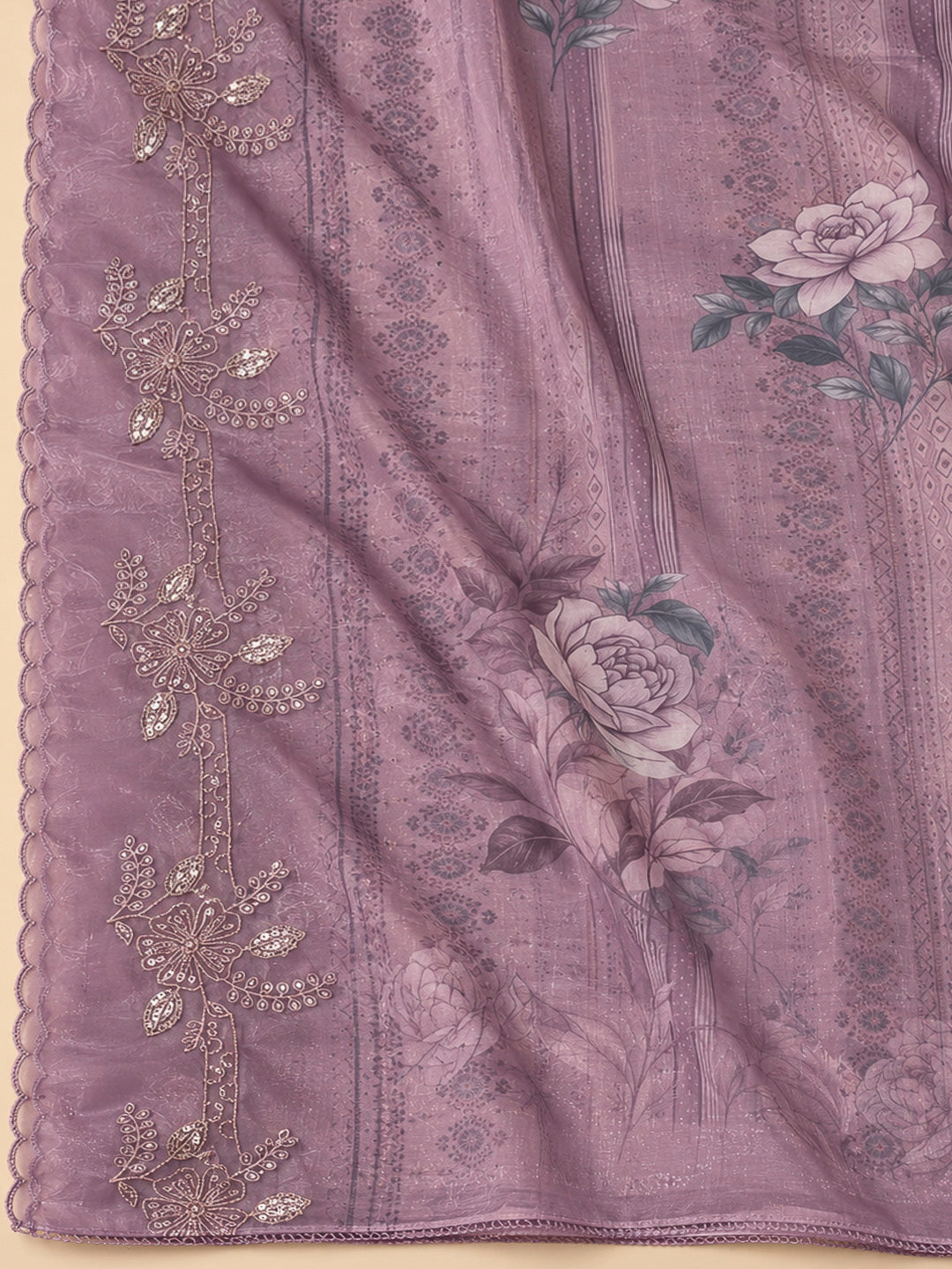 Purple Tissue Embroidered Unstitched Dress Material