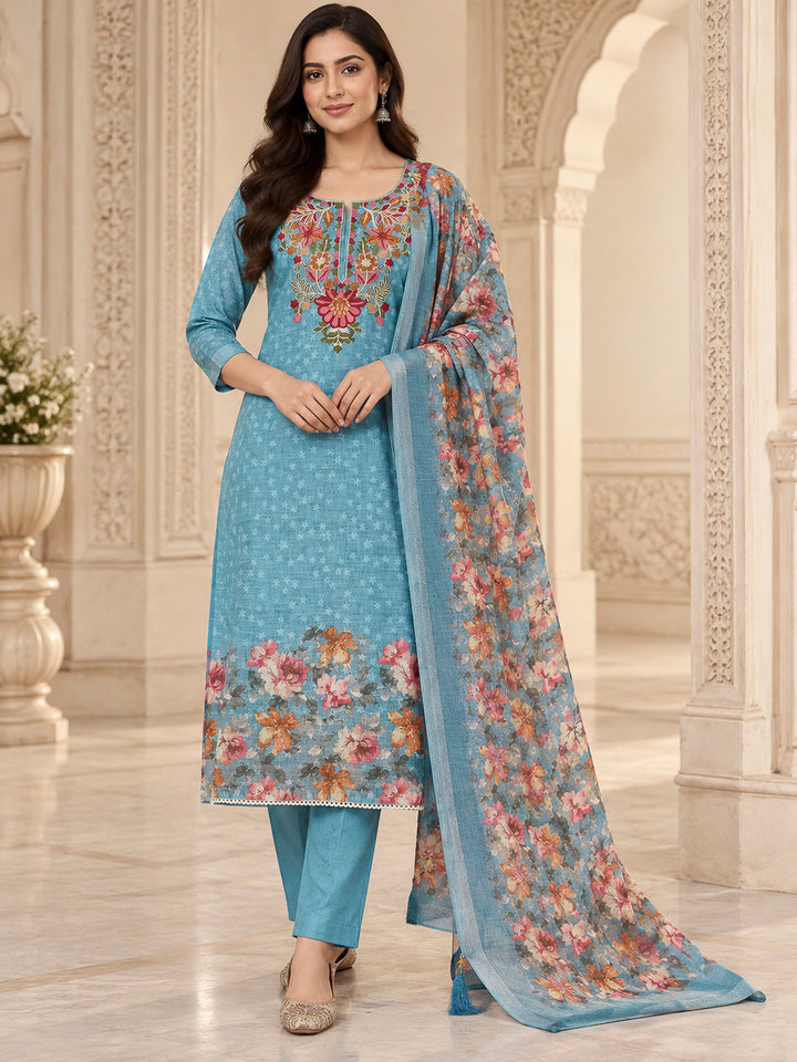 Firozee Chanderi Embroidered Unstitched Dress Material