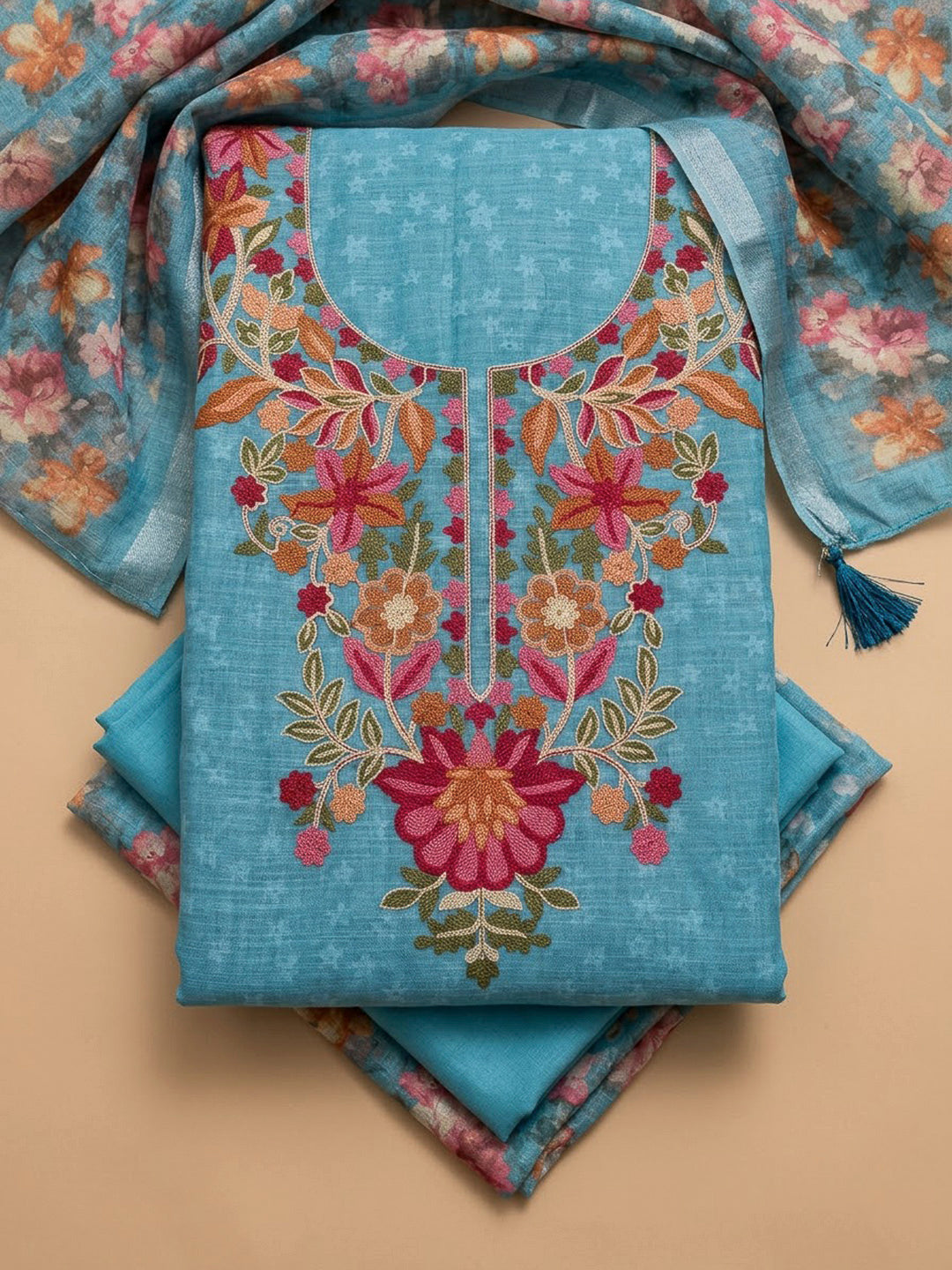 Firozee Chanderi Embroidered Unstitched Dress Material