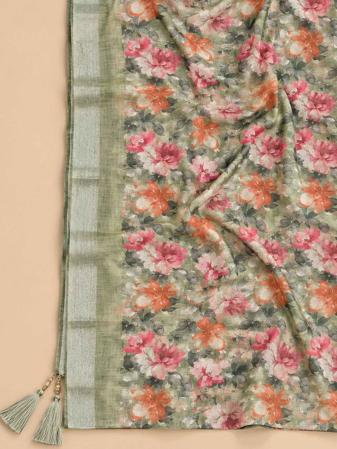 Pista Green Chanderi Embroidered Unstitched Dress Material