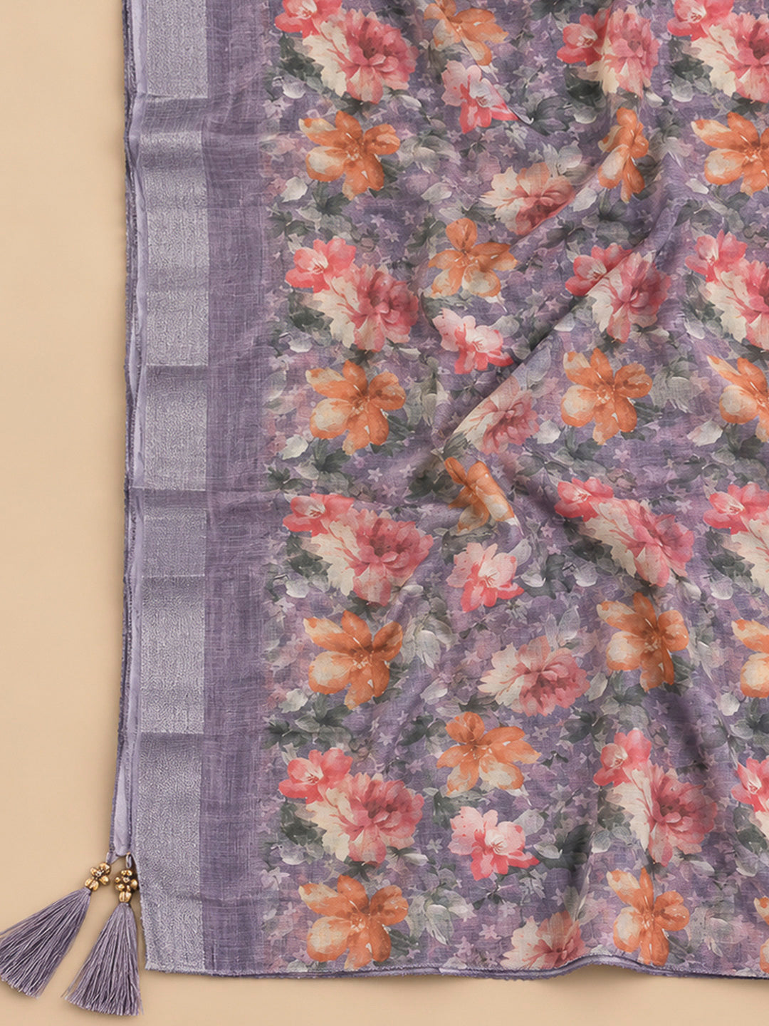 Purple Chanderi Embroidered Unstitched Dress Material