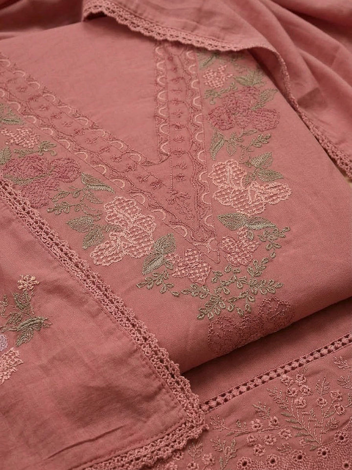 Dusty Pink Chanderi Embroidered Unstitched Dress Material
