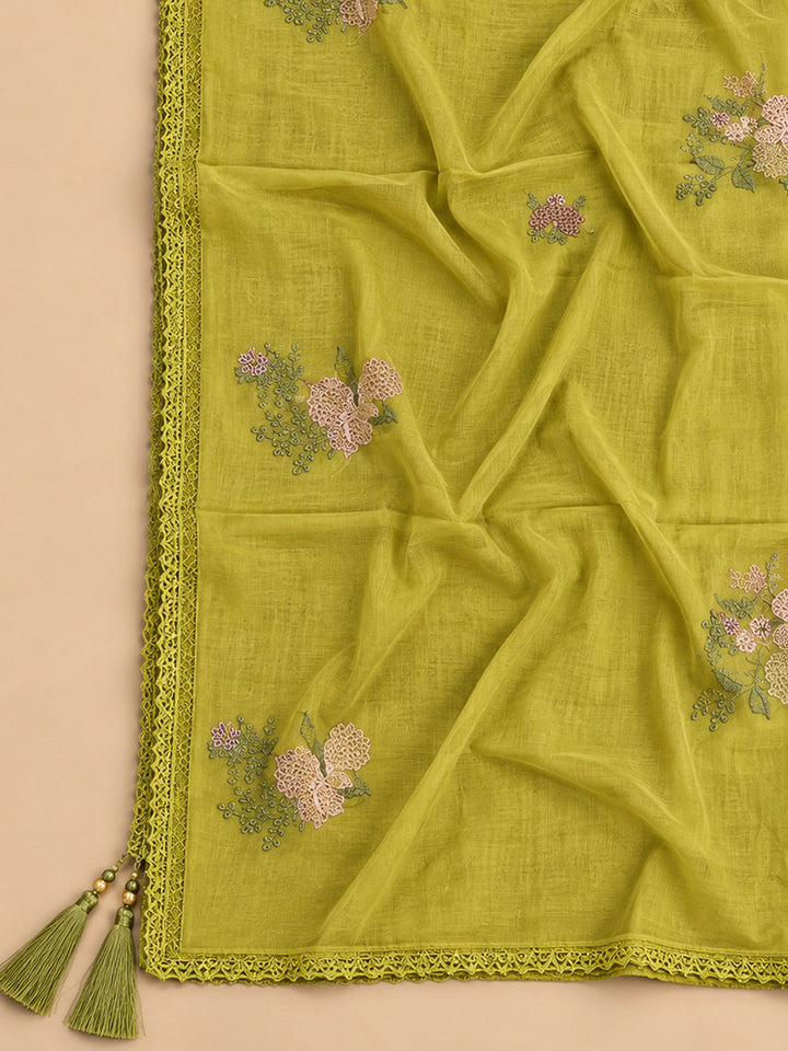 Lemon Chanderi Embroidered Unstitched Dress Material