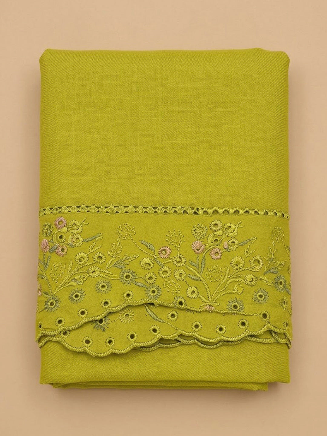 Lemon Chanderi Embroidered Unstitched Dress Material