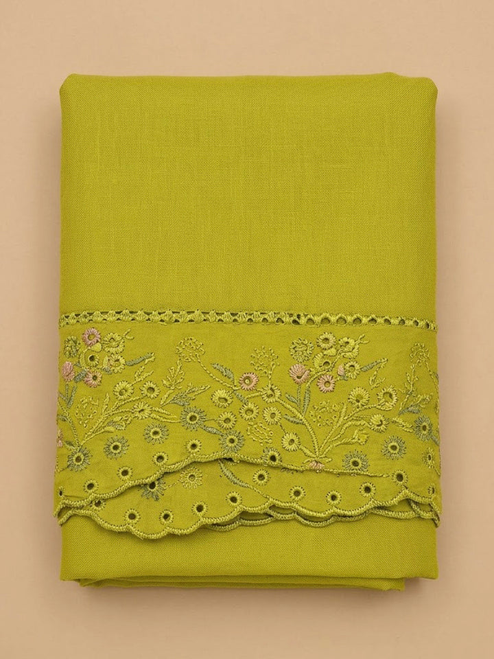Lemon Chanderi Embroidered Unstitched Dress Material