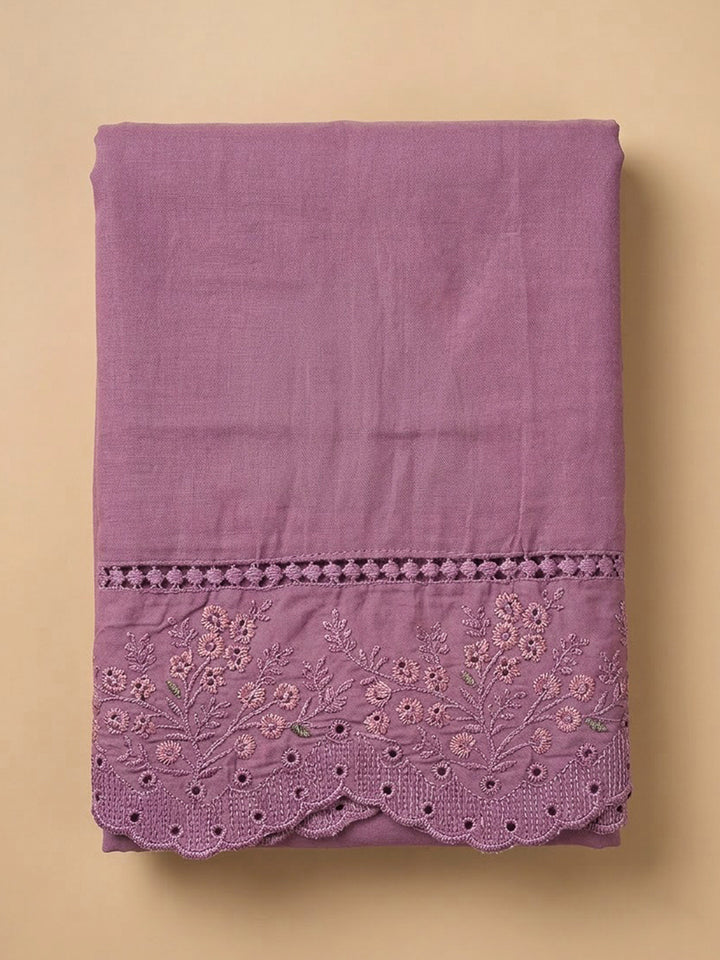 Purple Chanderi Embroidered Unstitched Dress Material