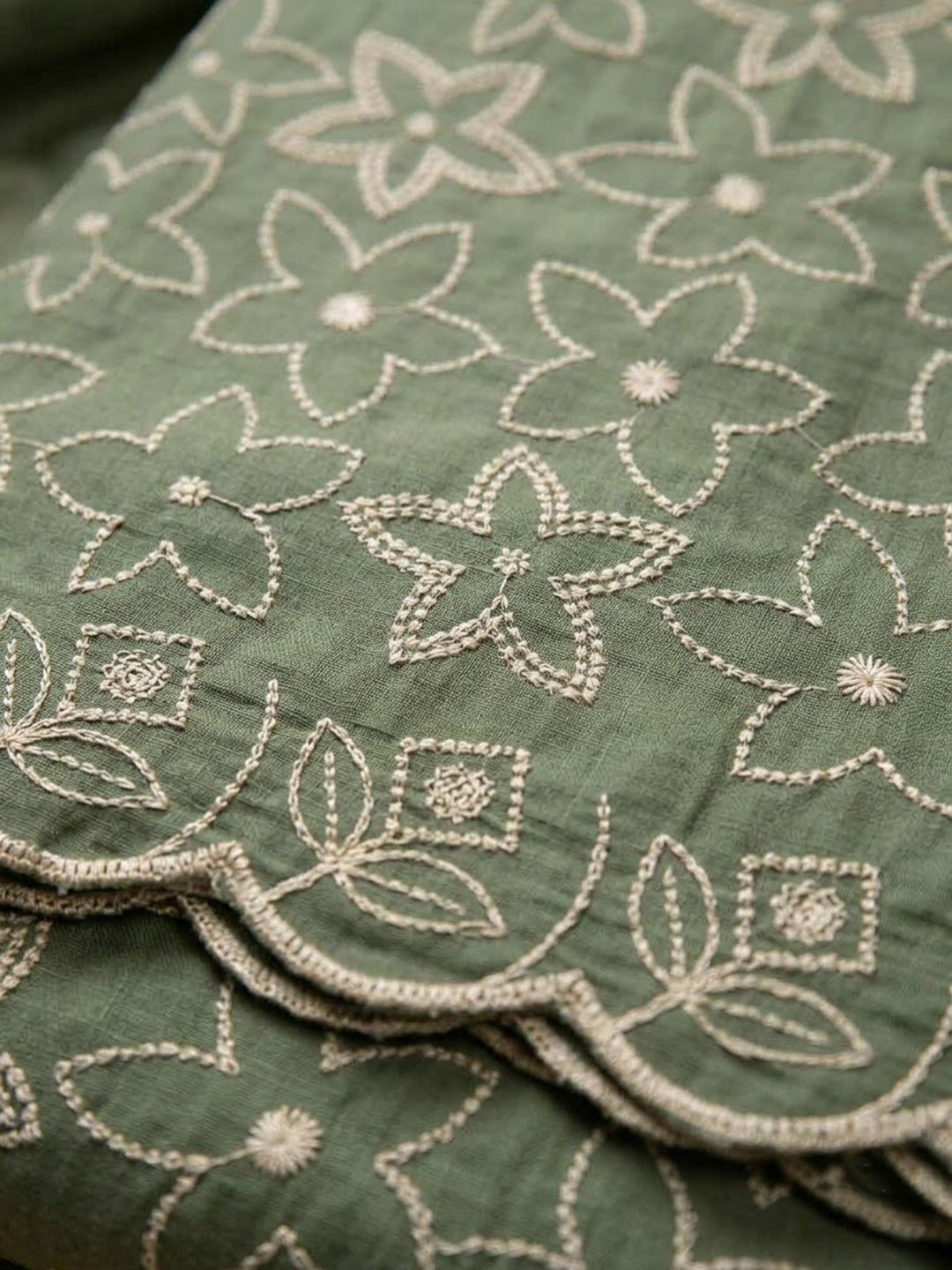 Green Chanderi Embroidered Unstitched Dress Material