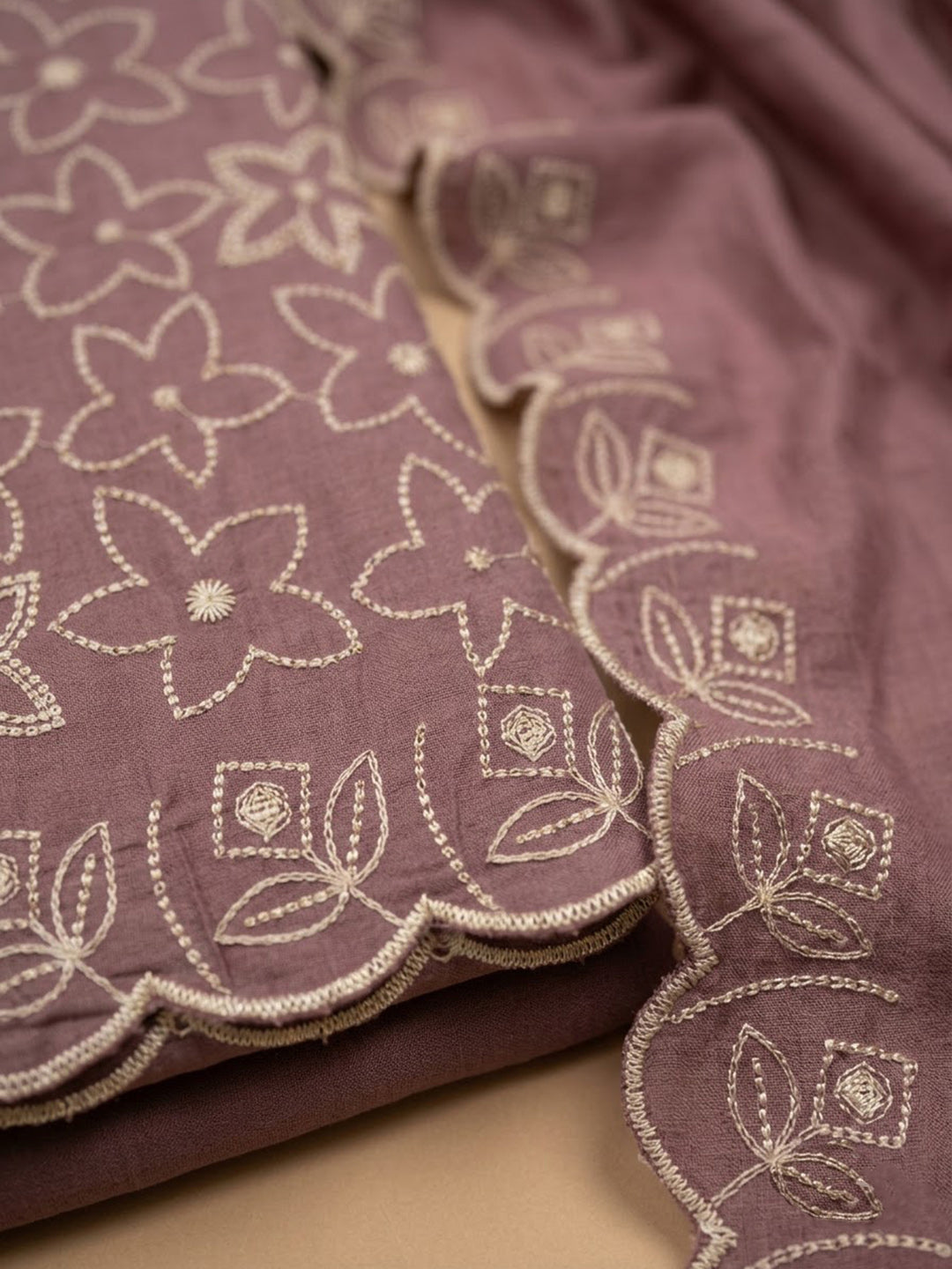 Lavender Chanderi Embroidered Unstitched Dress Material
