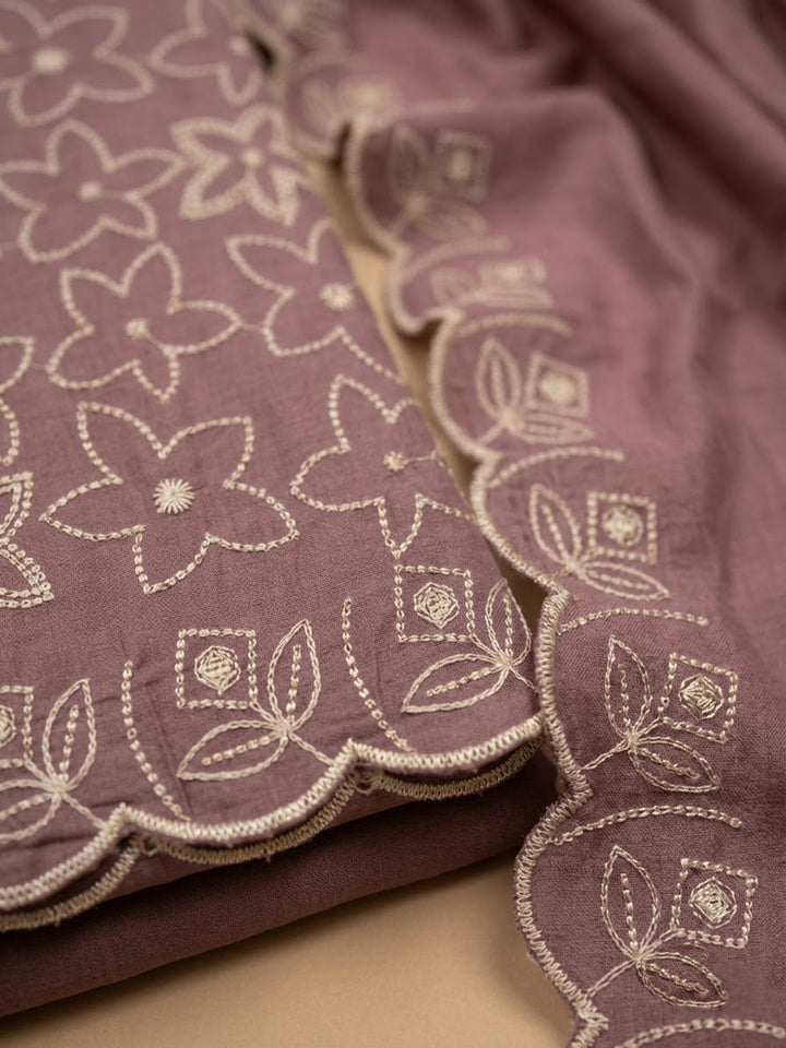 Lavender Chanderi Embroidered Unstitched Dress Material
