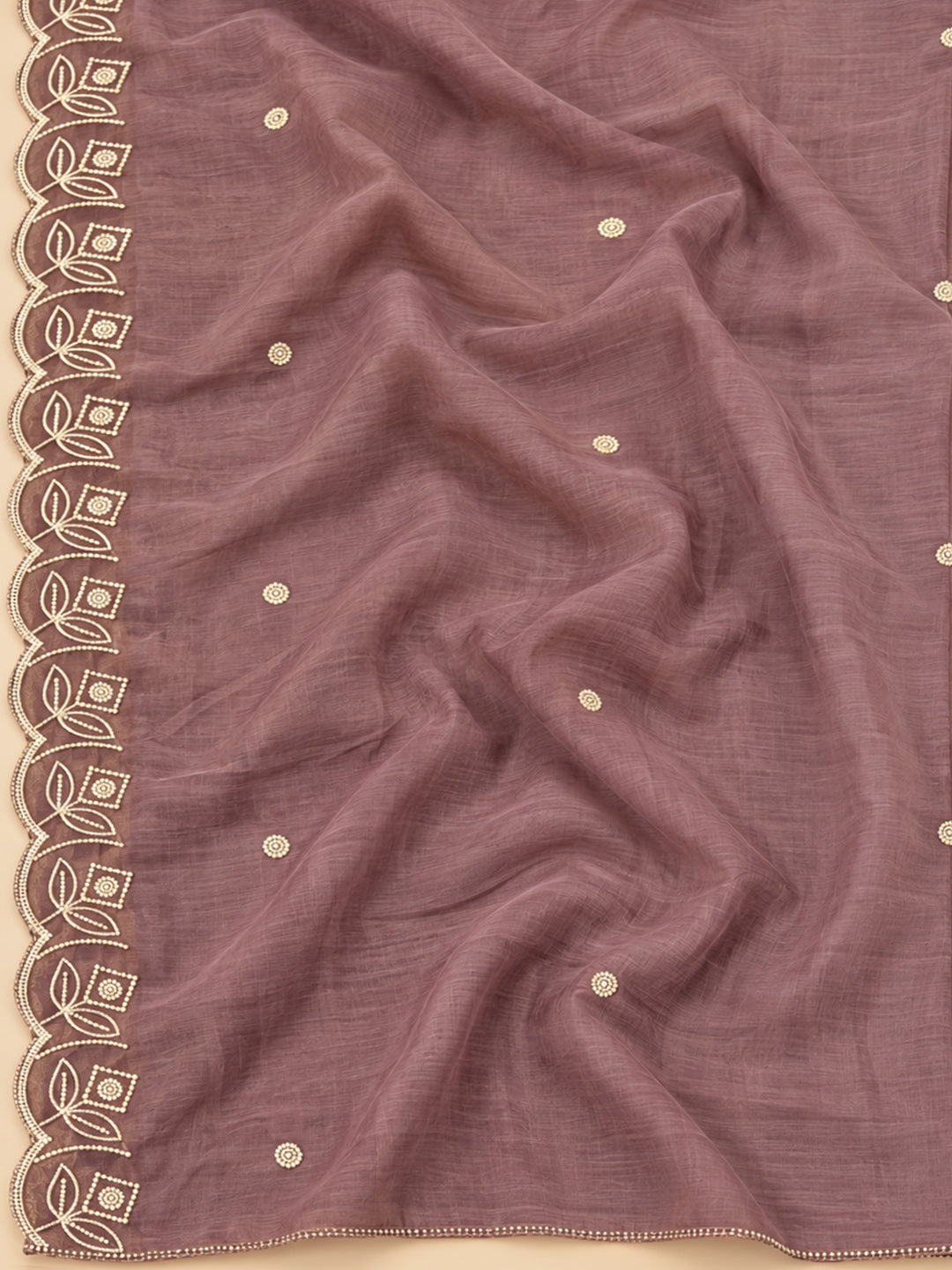 Lavender Chanderi Embroidered Unstitched Dress Material
