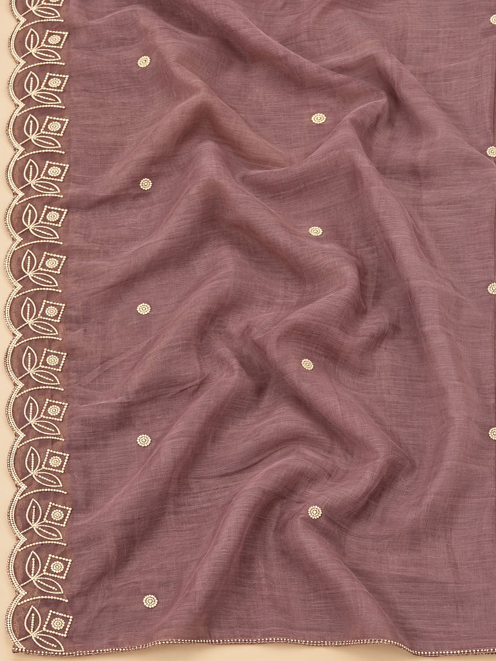 Lavender Chanderi Embroidered Unstitched Dress Material